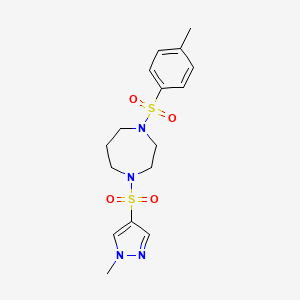 molecular formula C16H22N4O4S2 B2471446 1-((1-methyl-1H-pyrazol-4-yl)sulfonyl)-4-tosyl-1,4-diazepane CAS No. 2034489-29-5