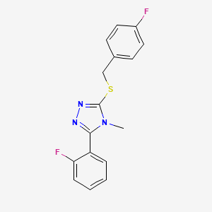 molecular formula C16H13F2N3S B2471447 3-(2-Fluorophenyl)-5-[(4-fluorophenyl)methylsulfanyl]-4-methyl-1,2,4-triazole CAS No. 731777-85-8