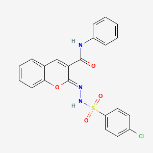 molecular formula C22H16ClN3O4S B2471449 (2Z)-2-[(4-クロロベンゼンスルホンアミド)イミノ]-N-フェニル-2H-クロメン-3-カルボキサミド CAS No. 866346-88-5