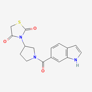 molecular formula C16H15N3O3S B2471451 3-(1-(1H-indole-6-carbonyl)pyrrolidin-3-yl)thiazolidine-2,4-dione CAS No. 2034386-61-1