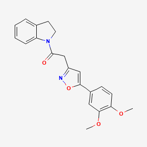 molecular formula C21H20N2O4 B2471459 2-(5-(3,4-Dimethoxyphenyl)isoxazol-3-yl)-1-(indolin-1-yl)ethanone CAS No. 953256-72-9