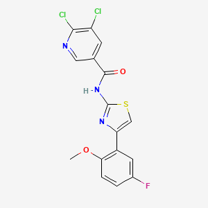 molecular formula C16H10Cl2FN3O2S B2471464 5,6-dichloro-N-[4-(5-fluoro-2-methoxyphenyl)-1,3-thiazol-2-yl]pyridine-3-carboxamide CAS No. 1808373-15-0