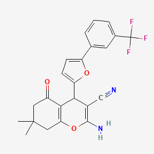 molecular formula C23H19F3N2O3 B2471468 2-amino-7,7-dimethyl-5-oxo-4-(5-(3-(trifluoromethyl)phenyl)furan-2-yl)-5,6,7,8-tetrahydro-4H-chromene-3-carbonitrile CAS No. 618395-90-7