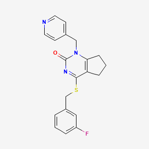 molecular formula C20H18FN3OS B2471474 4-((3-fluorobenzyl)thio)-1-(pyridin-4-ylmethyl)-6,7-dihydro-1H-cyclopenta[d]pyrimidin-2(5H)-one CAS No. 899731-17-0