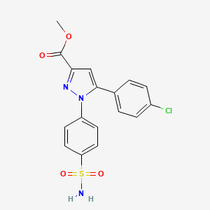 molecular formula C17H14ClN3O4S B2471487 methyl 1-[4-(aminosulfonyl)phenyl]-5-(4-chlorophenyl)-1H-pyrazole-3-carboxylate CAS No. 170571-20-7