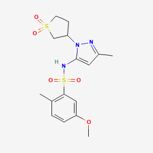 molecular formula C16H21N3O5S2 B2471495 N-(1-(1,1-dioxidotetrahydrothiophen-3-yl)-3-methyl-1H-pyrazol-5-yl)-5-methoxy-2-methylbenzenesulfonamide CAS No. 1172744-49-8