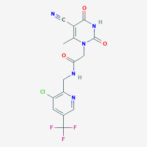 molecular formula C15H11ClF3N5O3 B2471505 N-{[3-氯-5-(三氟甲基)吡啶-2-基]甲基}-2-(5-氰基-6-甲基-2,4-二氧代-1,2,3,4-四氢嘧啶-1-基)乙酰胺 CAS No. 2058443-19-7