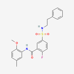 molecular formula C23H23FN2O4S B2471508 2-fluoro-N-(2-methoxy-5-methylphenyl)-5-(N-phenethylsulfamoyl)benzamide CAS No. 451483-17-3