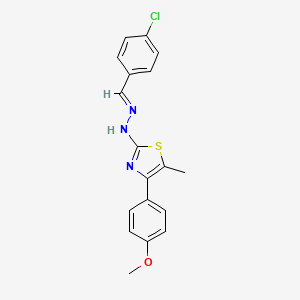 molecular formula C18H16ClN3OS B2471519 (Z)-2-((E)-(4-chlorobenzylidene)hydrazono)-4-(4-methoxyphenyl)-5-methyl-2,3-dihydrothiazole CAS No. 121792-18-5