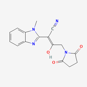 molecular formula C16H14N4O3 B2471532 (E)-4-(2,5-dioxopyrrolidin-1-yl)-2-(1-methyl-1H-benzo[d]imidazol-2(3H)-ylidene)-3-oxobutanenitrile CAS No. 392325-04-1