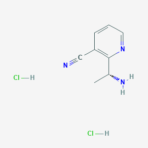 molecular formula C8H11Cl2N3 B2471537 (R)-2-(1-Aminoethyl)nicotinonitrile dihydrochloride CAS No. 2442565-22-0
