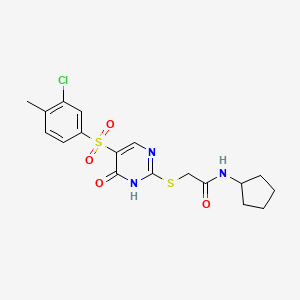 molecular formula C18H20ClN3O4S2 B2471539 2-({5-[(3-chloro-4-methylphenyl)sulfonyl]-6-oxo-1,6-dihydropyrimidin-2-yl}sulfanyl)-N-环戊基乙酰胺 CAS No. 932973-89-2