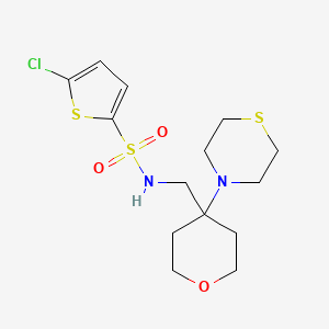 molecular formula C14H21ClN2O3S3 B2471563 5-Chloro-N-[(4-thiomorpholin-4-yloxan-4-yl)methyl]thiophene-2-sulfonamide CAS No. 2415531-93-8