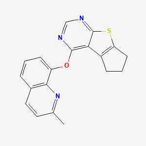 molecular formula C19H15N3OS B2471566 12-[(2-Methylquinolin-8-yl)oxy]-7-thia-9,11-diazatricyclo[6.4.0.0^{2,6}]dodeca-1(8),2(6),9,11-tetraene CAS No. 379247-35-5