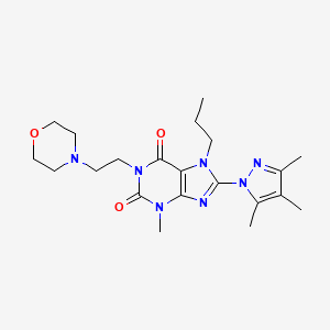 molecular formula C21H31N7O3 B2471568 3-methyl-1-[2-(morpholin-4-yl)ethyl]-7-propyl-8-(3,4,5-trimethyl-1H-pyrazol-1-yl)-2,3,6,7-tetrahydro-1H-purine-2,6-dione CAS No. 1013990-15-2
