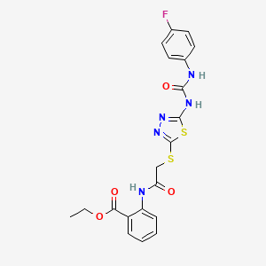 molecular formula C20H18FN5O4S2 B2471580 Ethyl 2-(2-((5-(3-(4-fluorophenyl)ureido)-1,3,4-thiadiazol-2-yl)thio)acetamido)benzoate CAS No. 886935-96-2