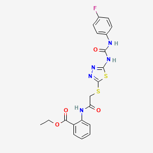 molecular formula C20H18FN5O4S2 B2471580 2-(2-((5-(3-(4-氟苯基)脲基)-1,3,4-噻二唑-2-基)硫代)乙酰氨基)苯甲酸乙酯 CAS No. 886935-96-2