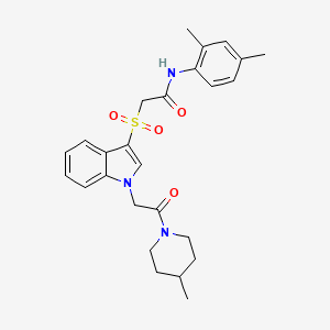 molecular formula C26H31N3O4S B2471586 N-(2,4-二甲苯基)-2-((1-(2-(4-甲基哌啶-1-基)-2-氧代乙基)-1H-吲哚-3-基)磺酰基)乙酰胺 CAS No. 878059-25-7