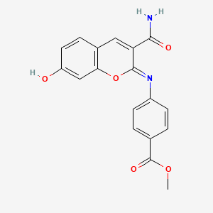 molecular formula C18H14N2O5 B2471598 methyl 4-{[(2Z)-3-carbamoyl-7-hydroxy-2H-chromen-2-ylidene]amino}benzoate CAS No. 1327183-50-5
