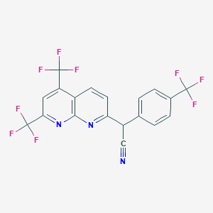 molecular formula C19H8F9N3 B2471599 2-[5,7-Bis(trifluoromethyl)-1,8-naphthyridin-2-yl]-2-[4-(trifluoromethyl)phenyl]acetonitrile CAS No. 478049-39-7