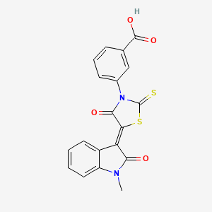 molecular formula C19H12N2O4S2 B2471620 3-(5-(1-Methyl-2-oxoindolin-3-ylidene)-4-oxo-2-thioxothiazolidin-3-yl)benzoic acid CAS No. 306322-09-8