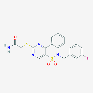 molecular formula C19H15FN4O3S2 B2471635 2-{[6-(3-氟苄基)-5,5-二氧化-6H-嘧啶并[5,4-c][2,1]苯并噻嗪-2-基]硫代}乙酰胺 CAS No. 951578-07-7