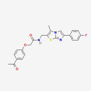 molecular formula C23H20FN3O3S B2471642 2-(4-乙酰苯氧基)-N-((6-(4-氟苯基)-3-甲基咪唑并[2,1-b]噻唑-2-基)甲基)乙酰胺 CAS No. 1421509-75-2