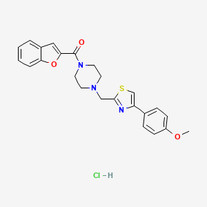 molecular formula C24H24ClN3O3S B2471646 Benzofuran-2-yl(4-((4-(4-methoxyphenyl)thiazol-2-yl)methyl)piperazin-1-yl)methanone hydrochloride CAS No. 1217037-89-2