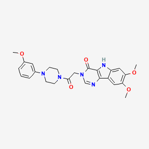 molecular formula C25H27N5O5 B2471660 7,8-二甲氧基-3-(2-(4-(3-甲氧基苯基)哌嗪-1-基)-2-氧代乙基)-3H-嘧啶并[5,4-b]吲哚-4(5H)-酮 CAS No. 1105226-62-7