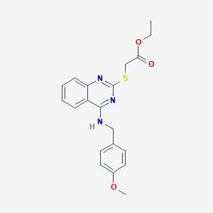 molecular formula C20H21N3O3S B2471661 Ethyl ({4-[(4-methoxybenzyl)amino]quinazolin-2-yl}thio)acetate CAS No. 688355-42-2