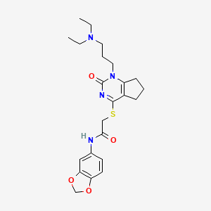 molecular formula C23H30N4O4S B2471665 N-(benzo[d][1,3]dioxol-5-yl)-2-((1-(3-(diethylamino)propyl)-2-oxo-2,5,6,7-tetrahydro-1H-cyclopenta[d]pyrimidin-4-yl)thio)acetamide CAS No. 898460-33-8