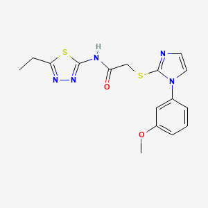 molecular formula C16H17N5O2S2 B2471669 N-(5-ethyl-1,3,4-thiadiazol-2-yl)-2-((1-(3-methoxyphenyl)-1H-imidazol-2-yl)thio)acetamide CAS No. 851132-28-0