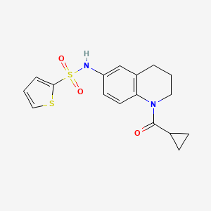 molecular formula C17H18N2O3S2 B2471674 N-[1-(cyclopropanecarbonyl)-3,4-dihydro-2H-quinolin-6-yl]thiophene-2-sulfonamide CAS No. 932502-64-2