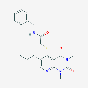 molecular formula C21H24N4O3S B2471680 N-benzyl-2-((1,3-dimethyl-2,4-dioxo-6-propyl-1,2,3,4-tetrahydropyrido[2,3-d]pyrimidin-5-yl)thio)acetamide CAS No. 899747-89-8