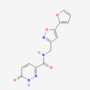 molecular formula C13H10N4O4 B2471697 N-((5-(呋喃-2-基)异恶唑-3-基)甲基)-6-氧代-1,6-二氢哒嗪-3-甲酰胺 CAS No. 1211096-89-7