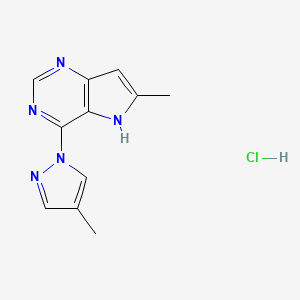 molecular formula C11H12ClN5 B2471700 6-Methyl-4-(4-methylpyrazol-1-yl)-5H-pyrrolo[3,2-d]pyrimidine;hydrochloride CAS No. 2319846-00-7