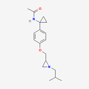 molecular formula C18H26N2O2 B2471706 N-[1-[4-[[1-(2-Methylpropyl)aziridin-2-yl]methoxy]phenyl]cyclopropyl]acetamide CAS No. 2418692-41-6