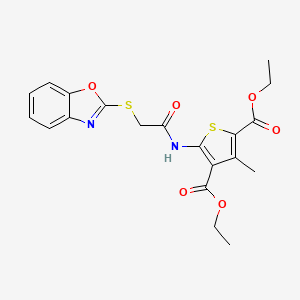 molecular formula C20H20N2O6S2 B2471721 Diethyl 5-(2-(benzo[d]oxazol-2-ylthio)acetamido)-3-methylthiophene-2,4-dicarboxylate CAS No. 403845-02-3