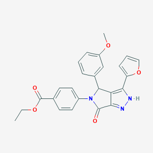 molecular formula C25H21N3O5 B247175 ethyl 4-(3-(2-furyl)-4-(3-methoxyphenyl)-6-oxo-4,6-dihydropyrrolo[3,4-c]pyrazol-5(1H)-yl)benzoate 