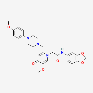 molecular formula C27H30N4O6 B2471755 N-1,3-benzodioxol-5-yl-2-[5-methoxy-2-{[4-(4-methoxyphenyl)piperazin-1-yl]methyl}-4-oxopyridin-1(4H)-yl]acetamide CAS No. 921479-38-1