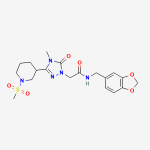 molecular formula C19H25N5O6S B2471756 N-(苯并[d][1,3]二氧杂环-5-基甲基)-2-(4-甲基-3-(1-(甲基磺酰基)哌啶-3-基)-5-氧代-4,5-二氢-1H-1,2,4-三唑-1-基)乙酰胺 CAS No. 1105249-51-1