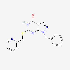 molecular formula C18H15N5OS B2471759 1-benzyl-6-((pyridin-2-ylmethyl)thio)-1H-pyrazolo[3,4-d]pyrimidin-4(5H)-one CAS No. 1207046-17-0