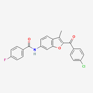 molecular formula C23H15ClFNO3 B2471774 N-[2-(4-chlorobenzoyl)-3-methyl-1-benzofuran-6-yl]-4-fluorobenzamide CAS No. 923243-89-4