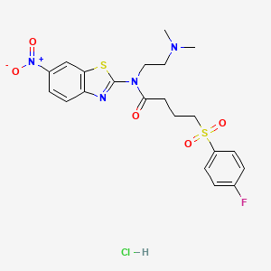 molecular formula C21H24ClFN4O5S2 B2471782 N-(2-(dimethylamino)ethyl)-4-((4-fluorophenyl)sulfonyl)-N-(6-nitrobenzo[d]thiazol-2-yl)butanamide hydrochloride CAS No. 1217101-86-4