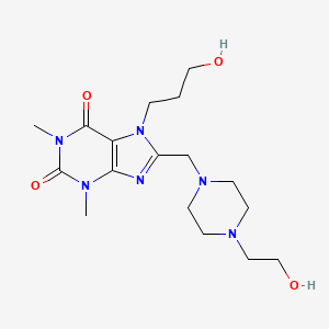 molecular formula C17H28N6O4 B2471793 8-[[4-(2-Hydroxyethyl)piperazin-1-yl]methyl]-7-(3-hydroxypropyl)-1,3-dimethylpurine-2,6-dione CAS No. 851941-48-5