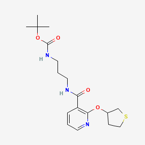 molecular formula C18H27N3O4S B2471810 Tert-butyl (3-(2-((tetrahydrothiophen-3-yl)oxy)nicotinamido)propyl)carbamate CAS No. 1904012-72-1