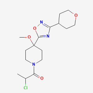 molecular formula C16H24ClN3O4 B2471814 2-Chloro-1-[4-methoxy-4-[3-(oxan-4-yl)-1,2,4-oxadiazol-5-yl]piperidin-1-yl]propan-1-one CAS No. 2411287-45-9