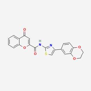 molecular formula C21H14N2O5S B2471815 N-(4-(2,3-dihydrobenzo[b][1,4]dioxin-6-yl)thiazol-2-yl)-4-oxo-4H-chromene-2-carboxamide CAS No. 864861-02-9