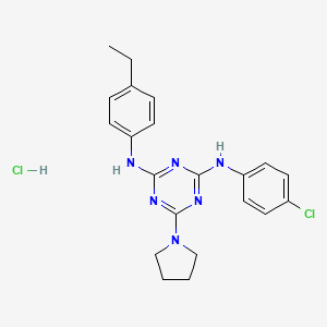 molecular formula C21H24Cl2N6 B2471817 N2-(4-氯苯基)-N4-(4-乙基苯基)-6-(吡咯烷-1-基)-1,3,5-三嗪-2,4-二胺盐酸盐 CAS No. 1179487-68-3