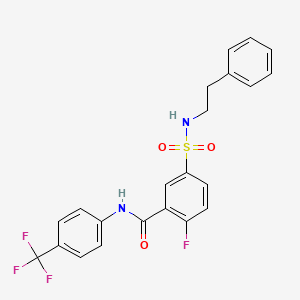 molecular formula C22H18F4N2O3S B2471828 2-fluoro-5-(N-phenethylsulfamoyl)-N-(4-(trifluoromethyl)phenyl)benzamide CAS No. 451483-08-2